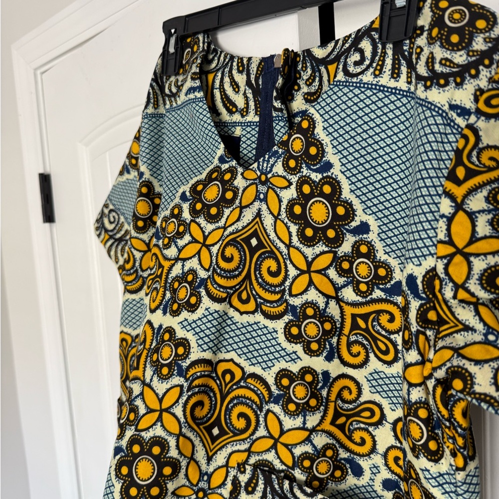 Vibrant Yellow and Blue African Ankara Dress - Picture 2 of 3
